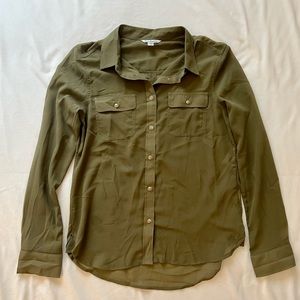 AEO Sheer Olive Button Down Shirt